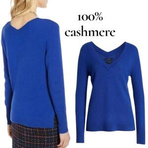 Halogen Cobalt Blue Cashmere Double V-Neck Sweater M